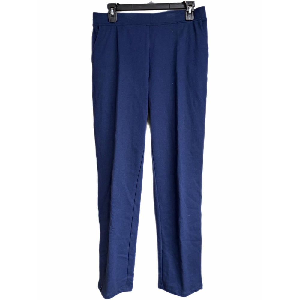 Kim Rogers Womens Navy Blue Knit Straight Leg Elastic Waist Pocket Pants Size S